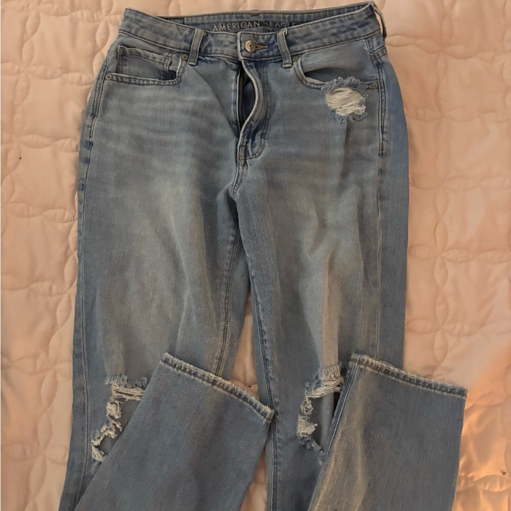 American Eagle Outfitters Women's Light Blue Straight Leg Jeans